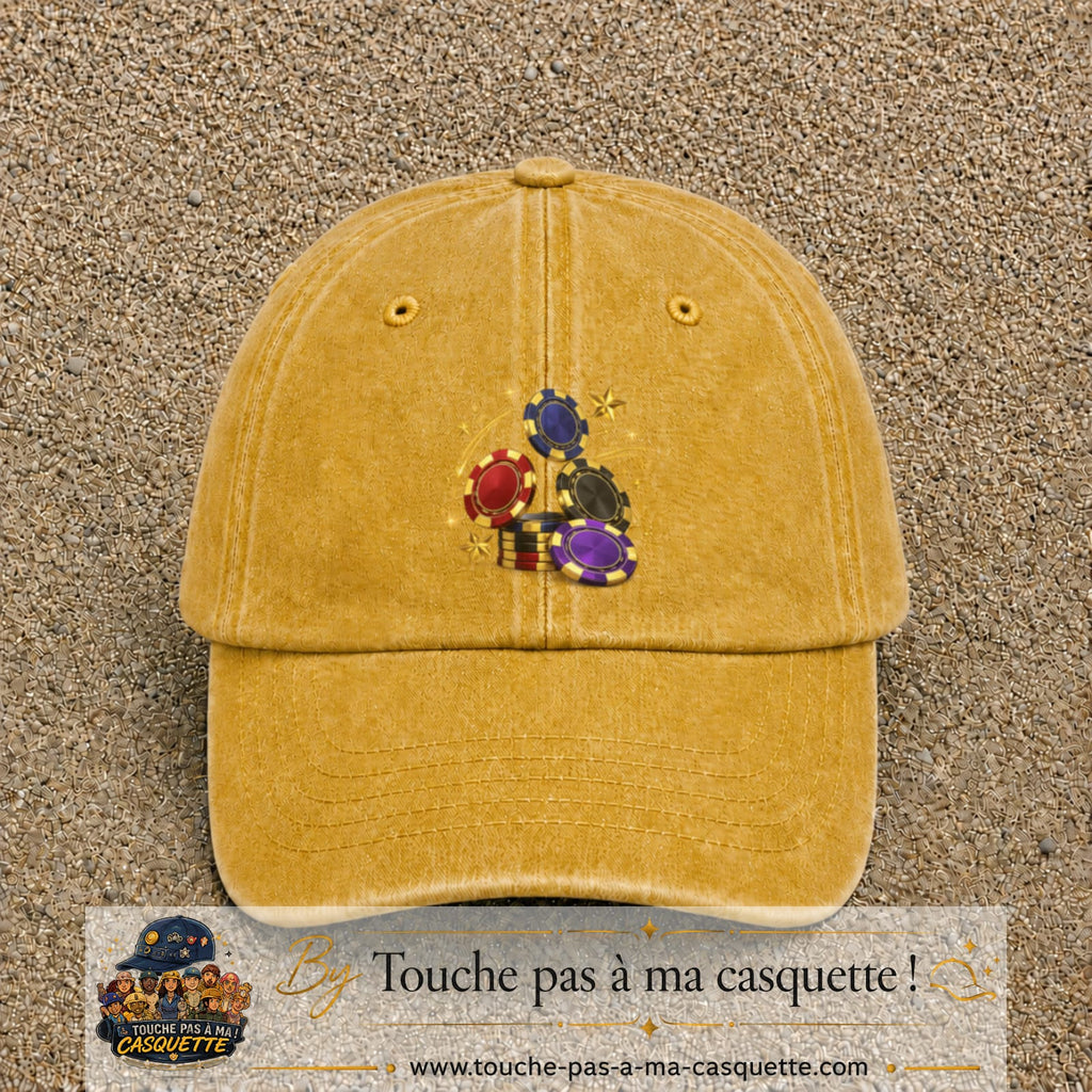 Image principale casquette Jaune délavé - Moutarde délavé avec motif Jetons de casino 7 cm