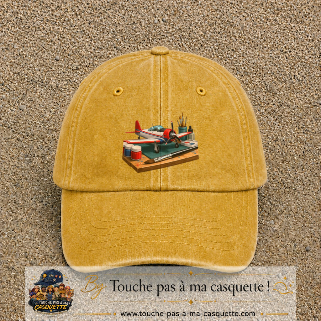 Casquette Jaune délavé - Moutarde délavé motif Avion de modélisme logo 7 cm