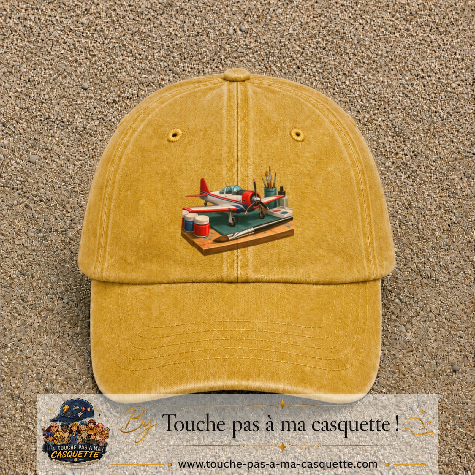 Casquette Jaune délavé - Moutarde délavé motif Avion de modélisme logo 7 cm