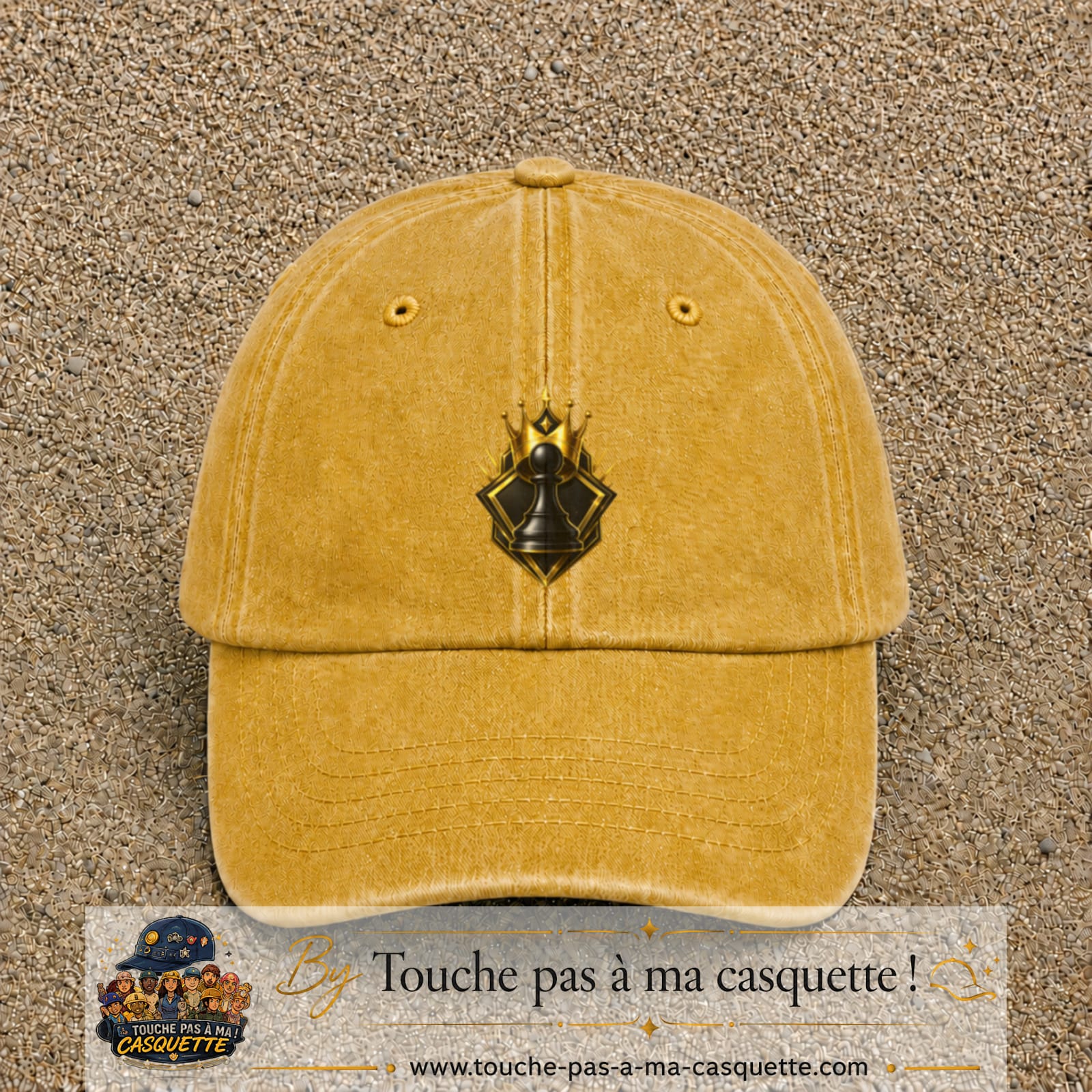 Image principale casquette Jaune délavé - Moutarde délavé avec motif Pion d’échecs royal 7 cm