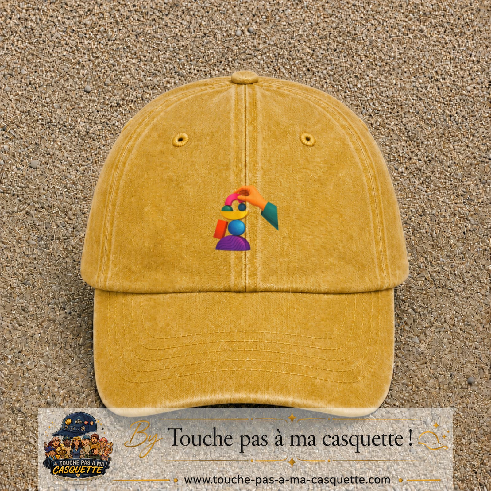 Image principale casquette Jaune délavé - Moutarde délavé avec motif Jeu d’équilibre 5 cm