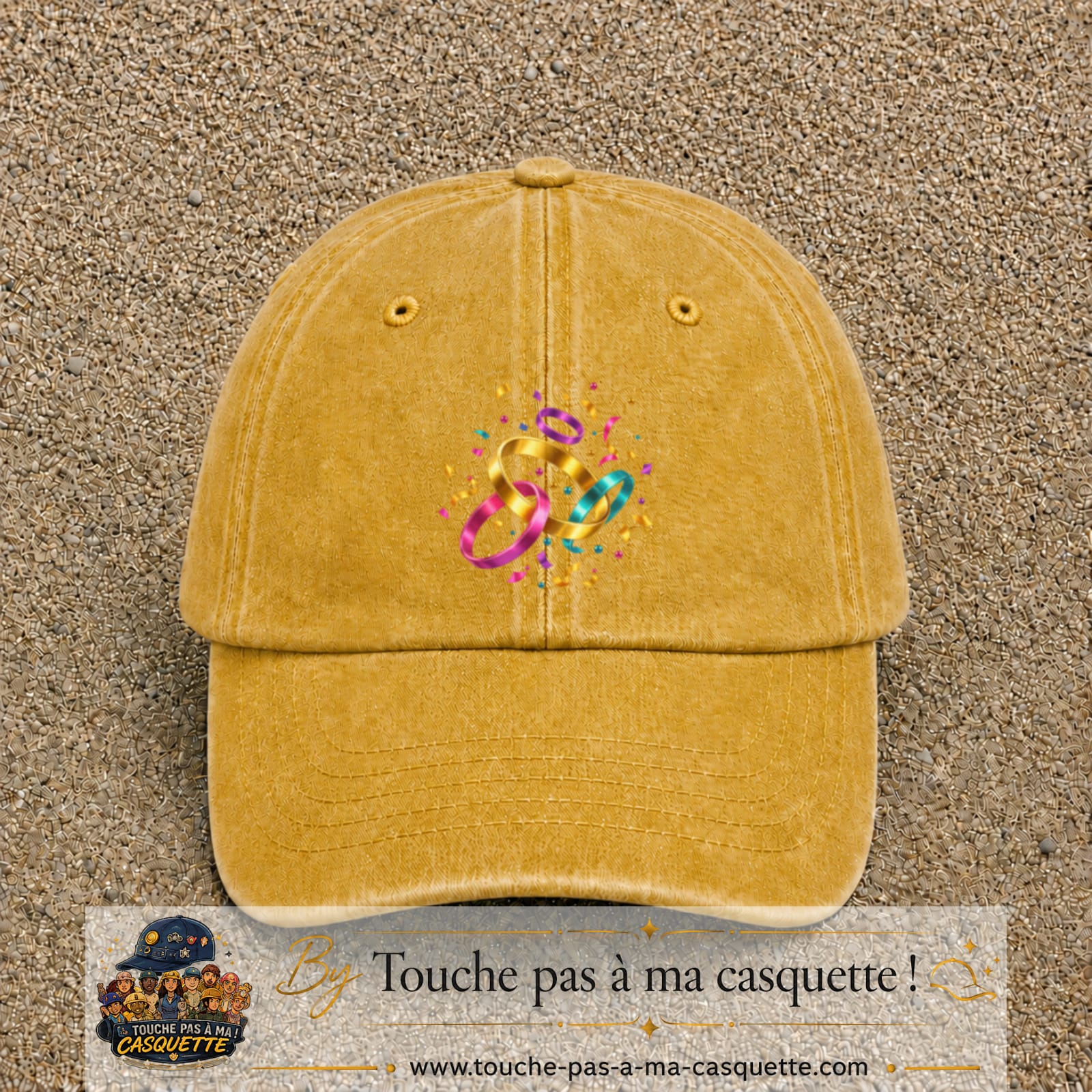 Casquette Jaune délavé - Moutarde délavé motif Alliances festives logo 7 cm