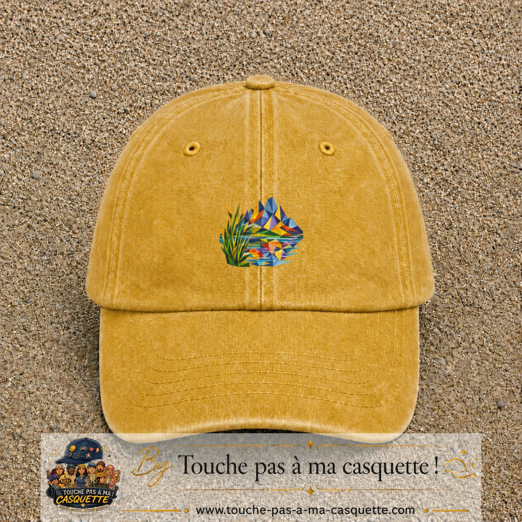 Image principale casquette Jaune délavé - Moutarde délavé avec motif Lac de montagne 5 cm