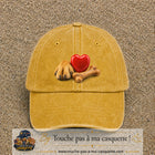 Casquette Jaune délavé - Moutarde délavé motif Patte de chien et cœur logo 7 cm
