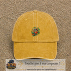 Casquette Jaune délavé - Moutarde délavé motif Patte cœur animal logo 5 cm