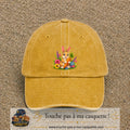 Casquette Jaune délavé - Moutarde délavé avec motif Lapin avec carotte et fleurs en 7 cm – vue principale