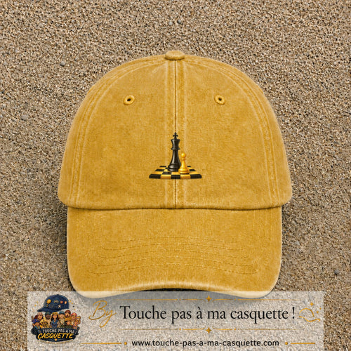 Image principale casquette Jaune délavé - Moutarde délavé avec motif Échecs classiques 5 cm
