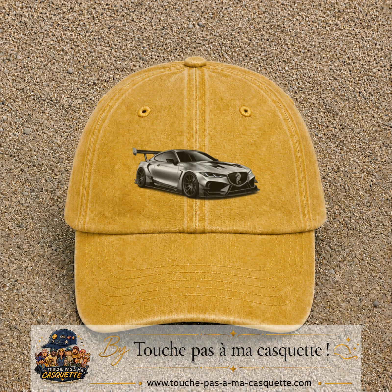Casquette Jaune délavé - Moutarde délavé avec motif Voiture sportive en 5 cm – vue principale