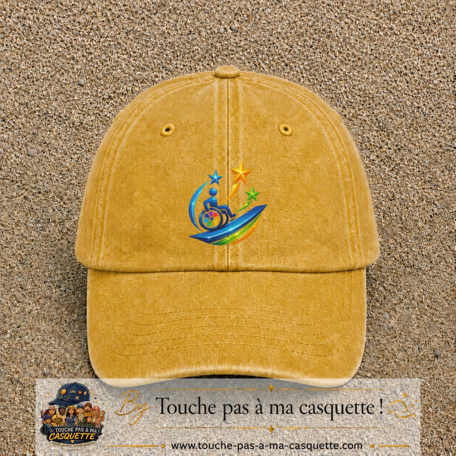 Image principale casquette Jaune délavé - Moutarde délavé avec motif Accessibilité étoilée 7 cm