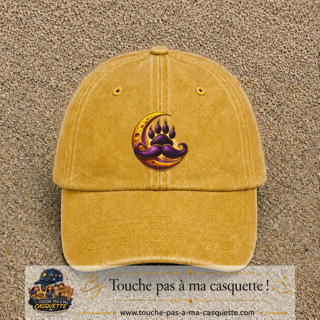 Casquette Jaune délavé - Moutarde délavé avec motif Patte moustachue sur lune en 7 cm – vue principale