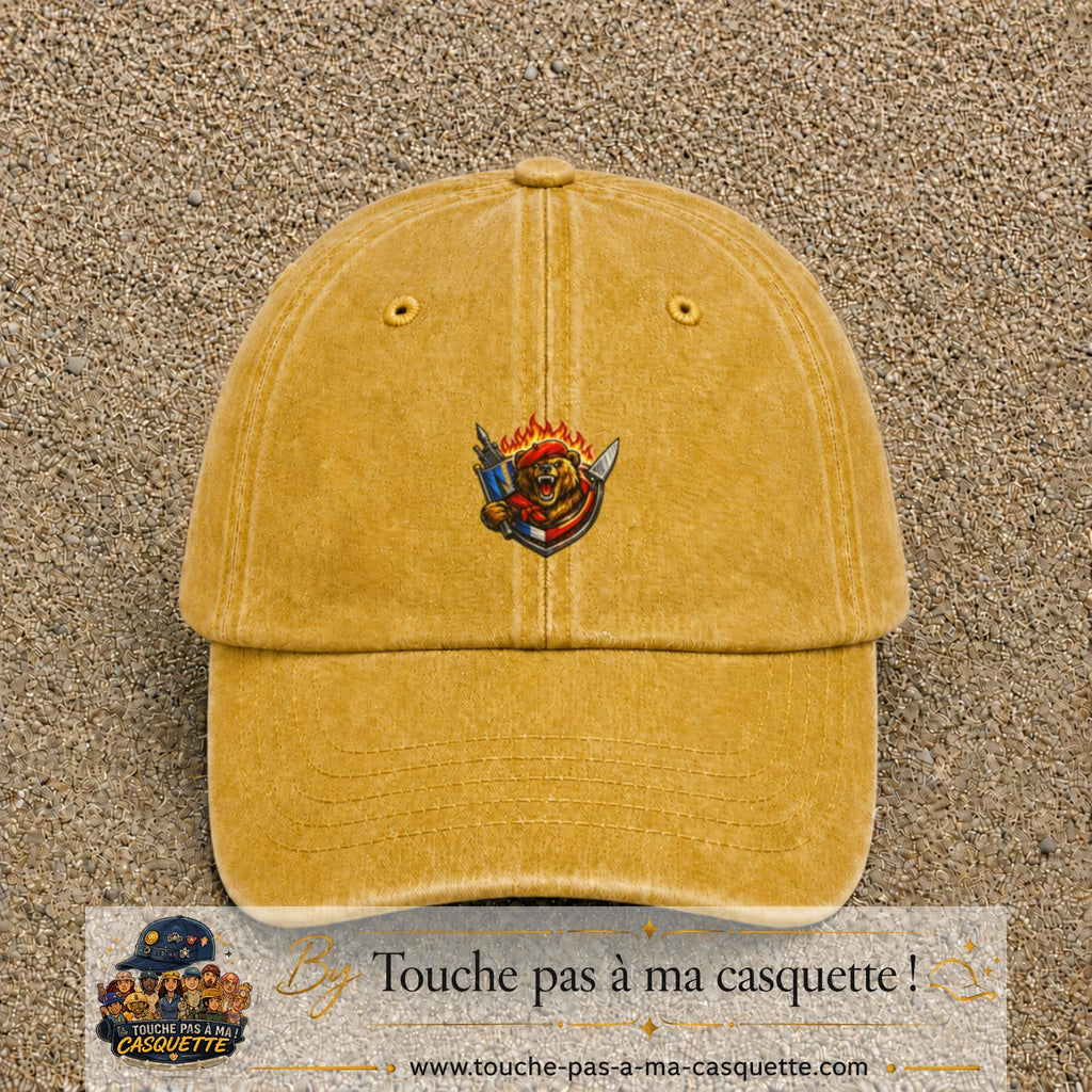 Casquette Jaune délavé - Moutarde délavé motif Ours guerrier logo 5 cm