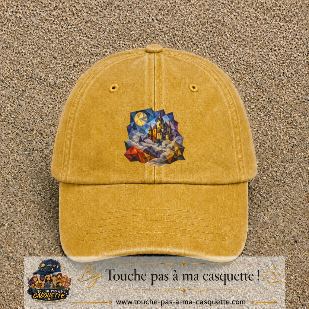 Casquette Jaune délavé - Moutarde délavé motif Château médiéval logo 7 cm
