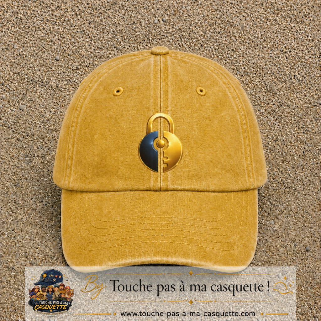 Image principale casquette Jaune délavé - Moutarde délavé avec motif Cadenas doré 7 cm