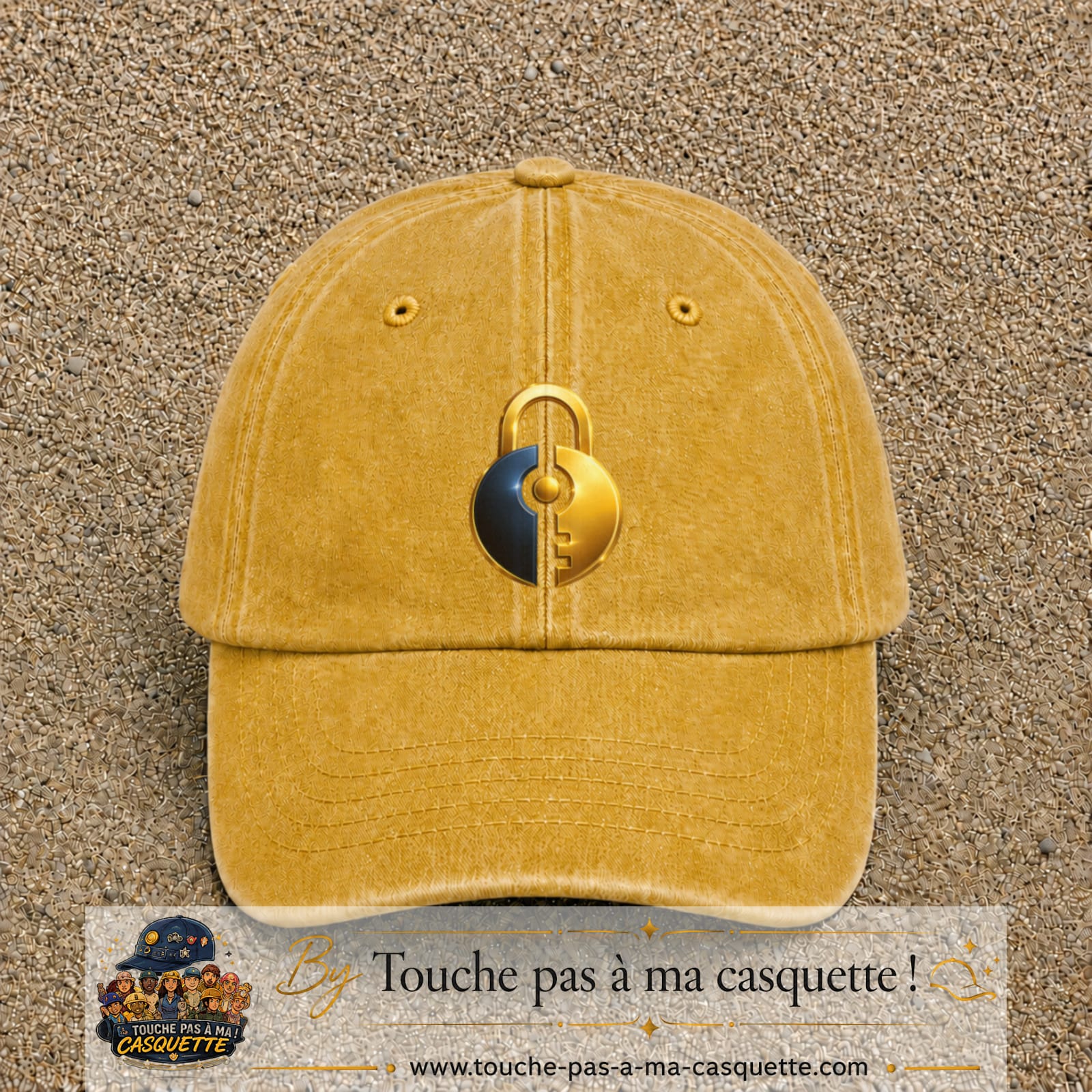 Image principale casquette Jaune délavé - Moutarde délavé avec motif Cadenas doré 7 cm