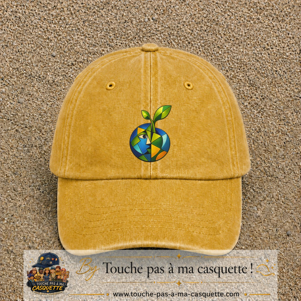 Image principale casquette Jaune délavé - Moutarde délavé avec motif Planète nature 7 cm