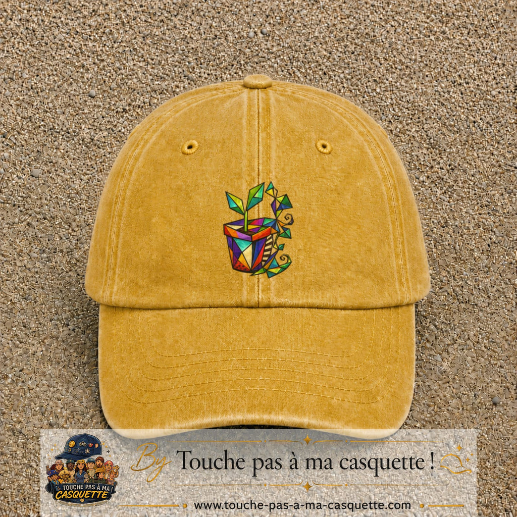 Image principale casquette Jaune délavé - Moutarde délavé avec motif Plante en pot 7 cm