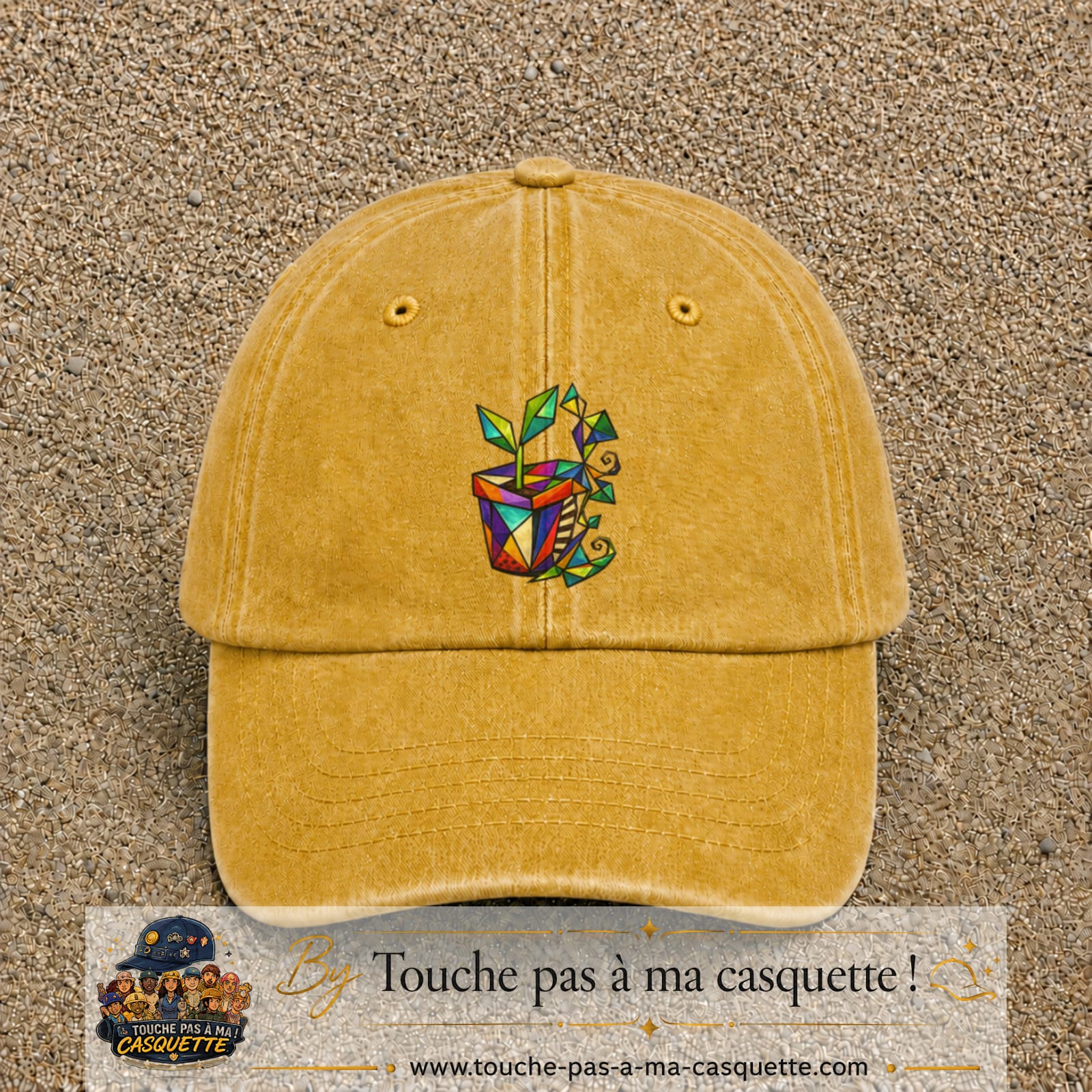 Image principale casquette Jaune délavé - Moutarde délavé avec motif Plante en pot 7 cm