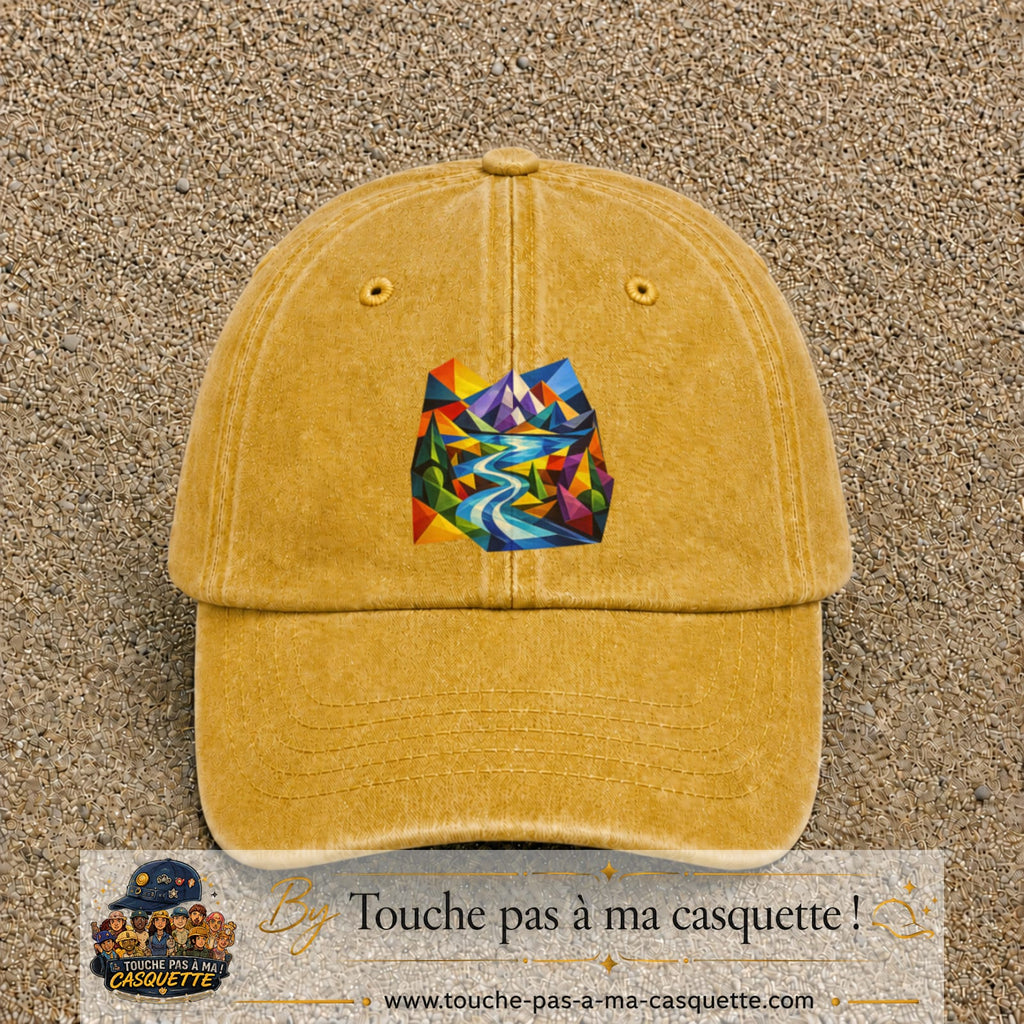 Image principale casquette Jaune délavé - Moutarde délavé avec motif Rivière de montagne 7 cm
