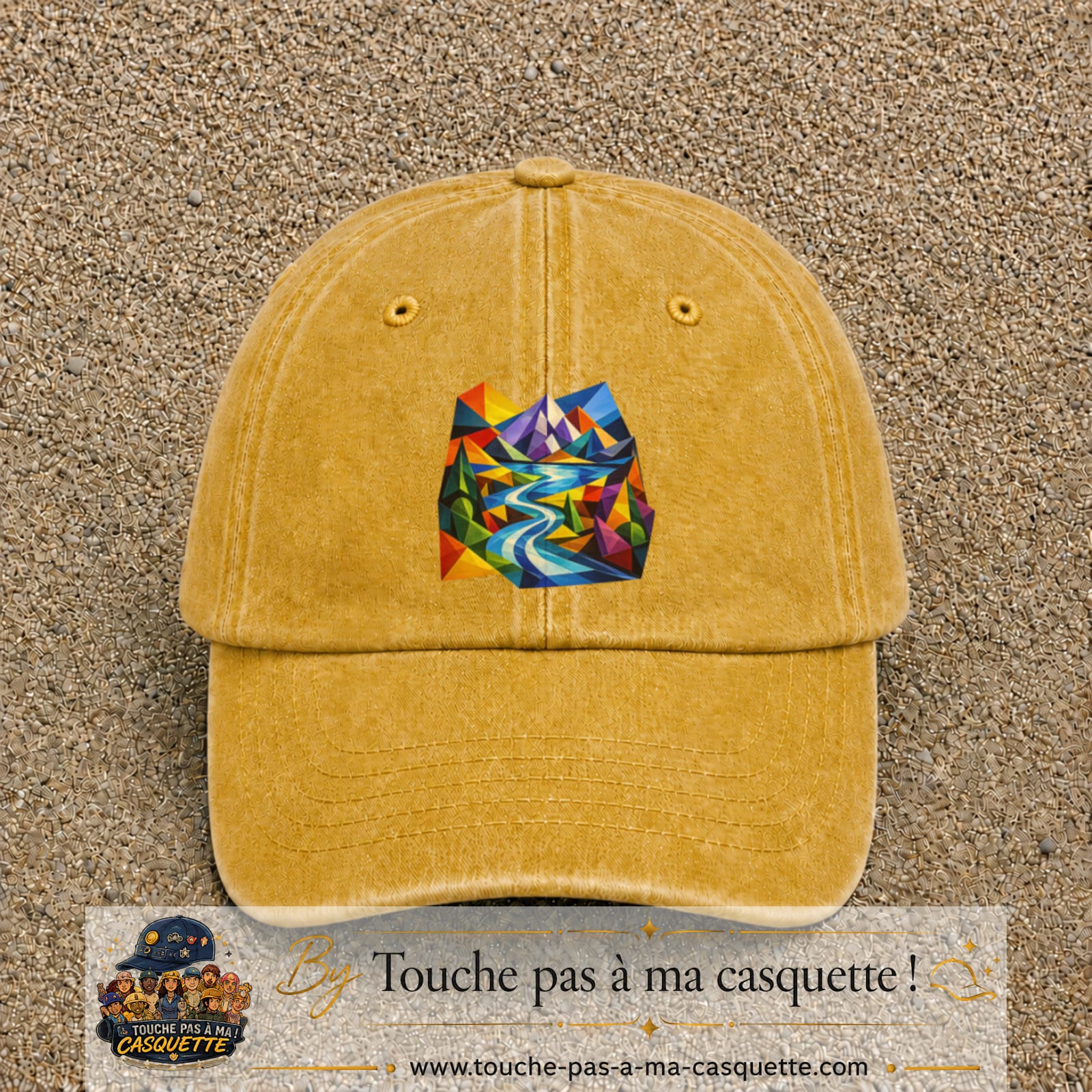 Image principale casquette Jaune délavé - Moutarde délavé avec motif Rivière de montagne 7 cm