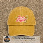 Casquette Jaune délavé - Moutarde délavé avec motif Vive les Mariés en 7 cm – vue principale