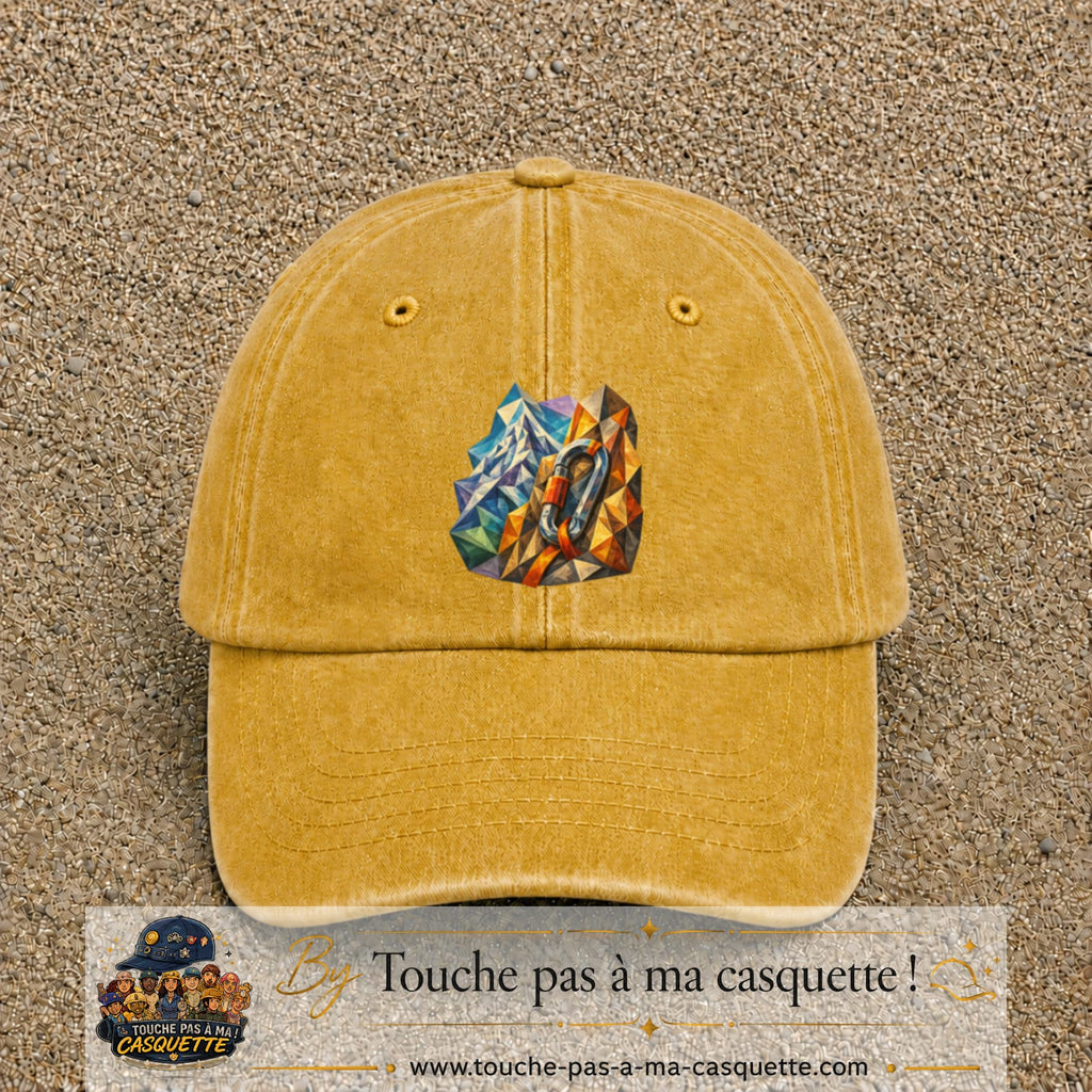 Image principale casquette Jaune délavé - Moutarde délavé avec motif Mousqueton de montagne 7 cm
