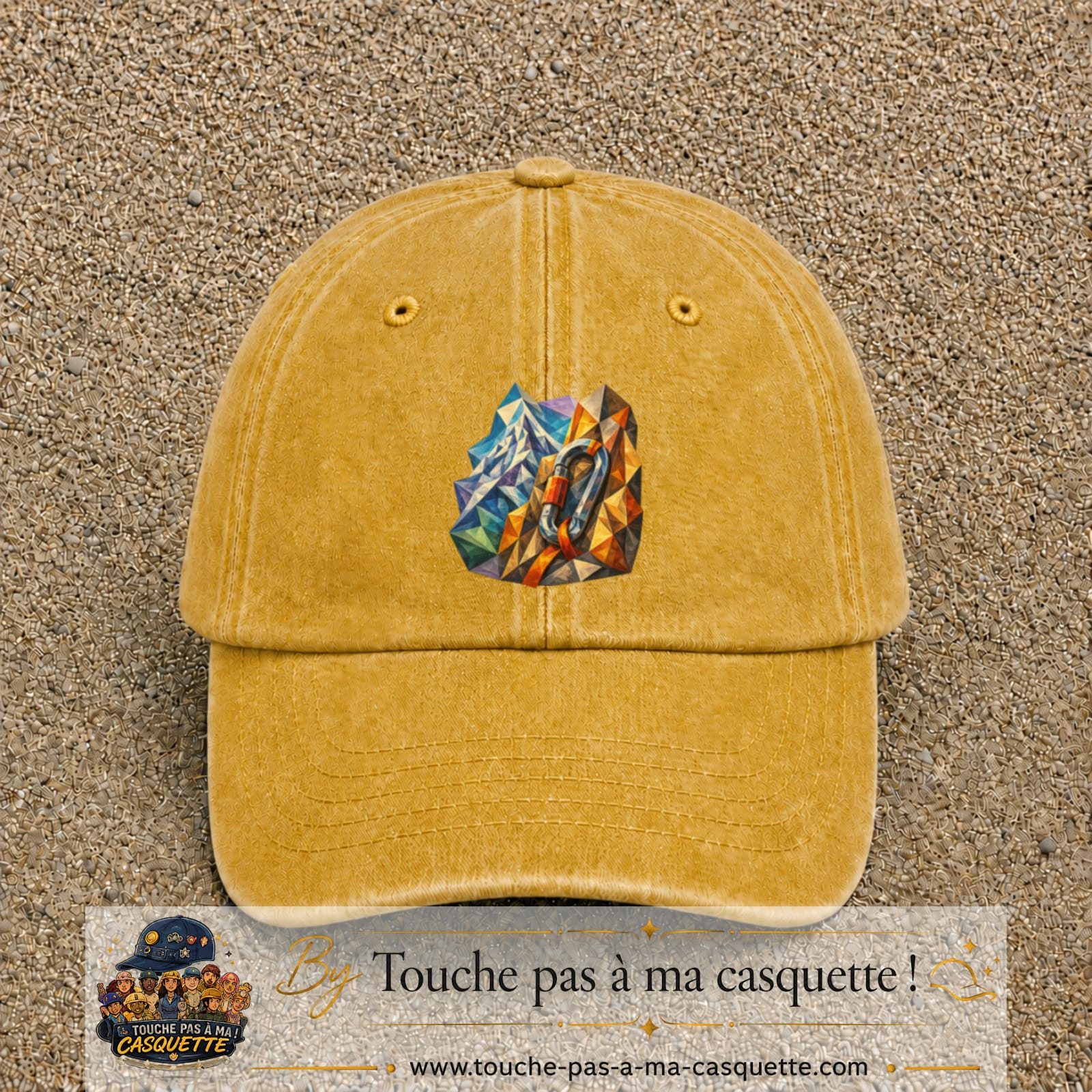 Image principale casquette Jaune délavé - Moutarde délavé avec motif Mousqueton de montagne 7 cm