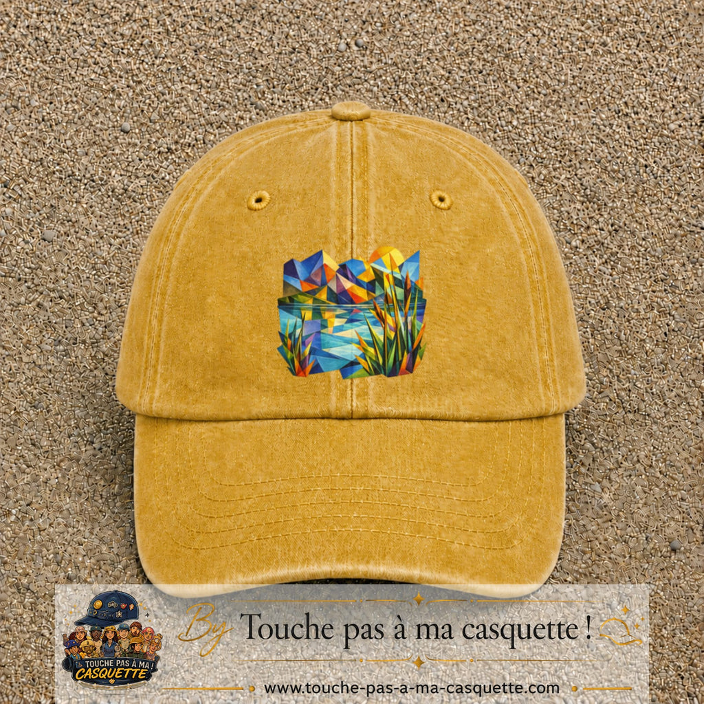 Casquette Jaune délavé - Moutarde délavé motif Paysage tropical géométrique logo 7 cm
