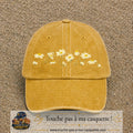 Image principale produit36grosJ - casquette Jaune délavé - Moutarde délavé avec visuel Guirlande de marguerites 7 cm
