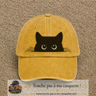 Image principale produit16grosJ - casquette Jaune délavé - Moutarde délavé avec visuel Chat noir caché yeux ronds 7 cm