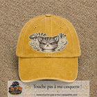 Image principale produit1grosJ - casquette Jaune délavé - Moutarde délavé avec visuel Chat colère ornemental 7 cm