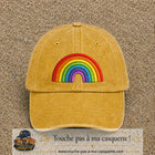 Image principale produit24grosJ - casquette Jaune délavé - Moutarde délavé avec visuel Arc-en-ciel 7 cm