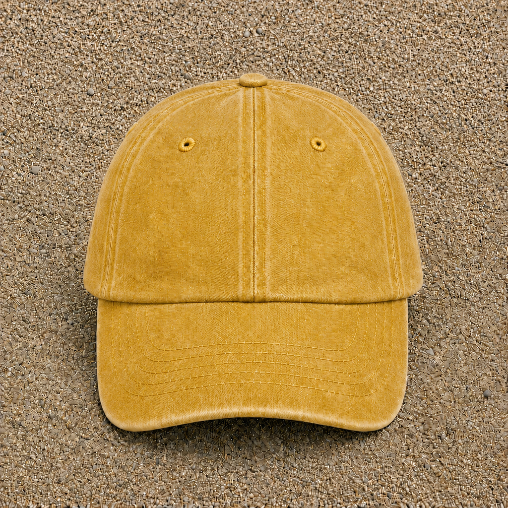 Casquette Jaune délavé - Moutarde délavé motif Télé tu parles trop 5 cm - vue 3