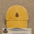 Image principale produit172moyenJ - casquette Jaune délavé - Moutarde délavé avec visuel Ours géométrique 5 cm
