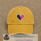 Image principale produit116grosJ - casquette Jaune délavé - Moutarde délavé avec visuel Cœur bicolore 7 cm