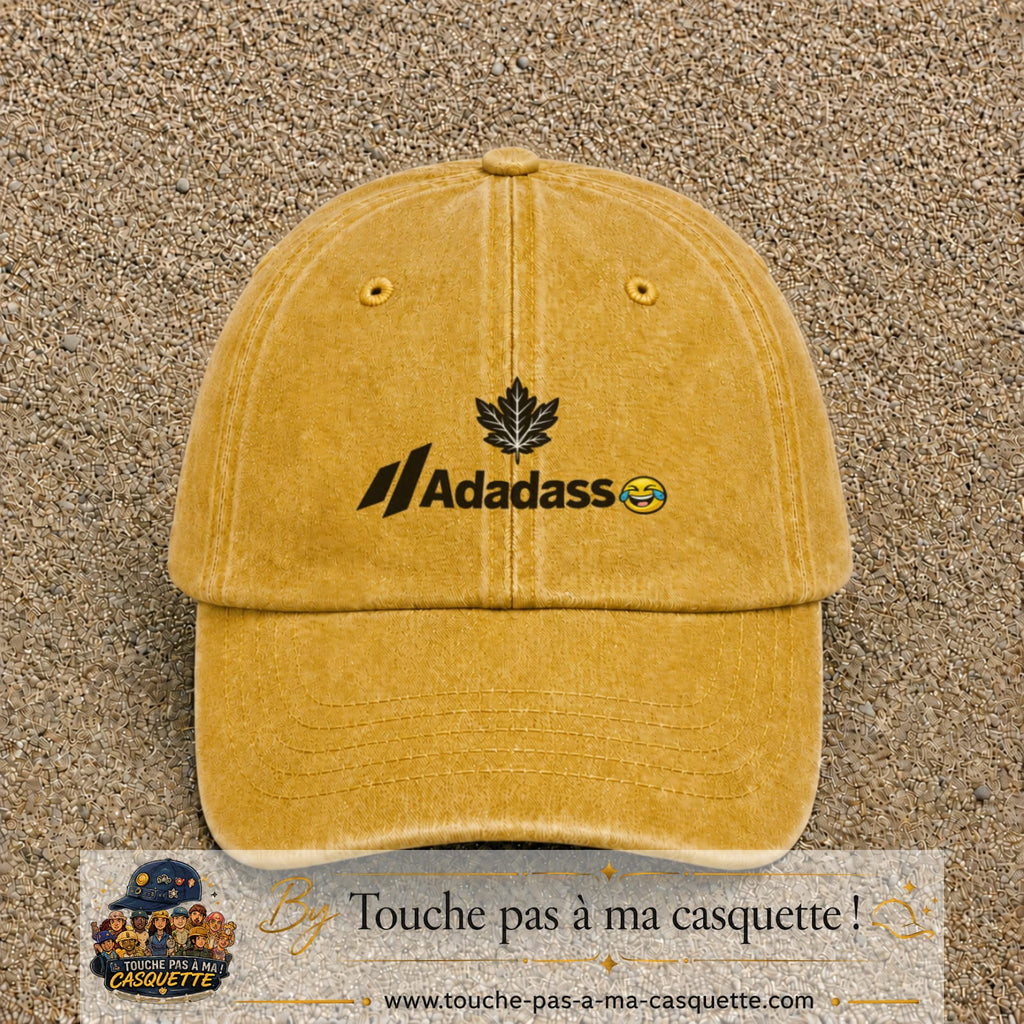 Image principale produit38moyenJ - casquette Jaune délavé - Moutarde délavé avec visuel Adadass feuille d’érable 5 cm