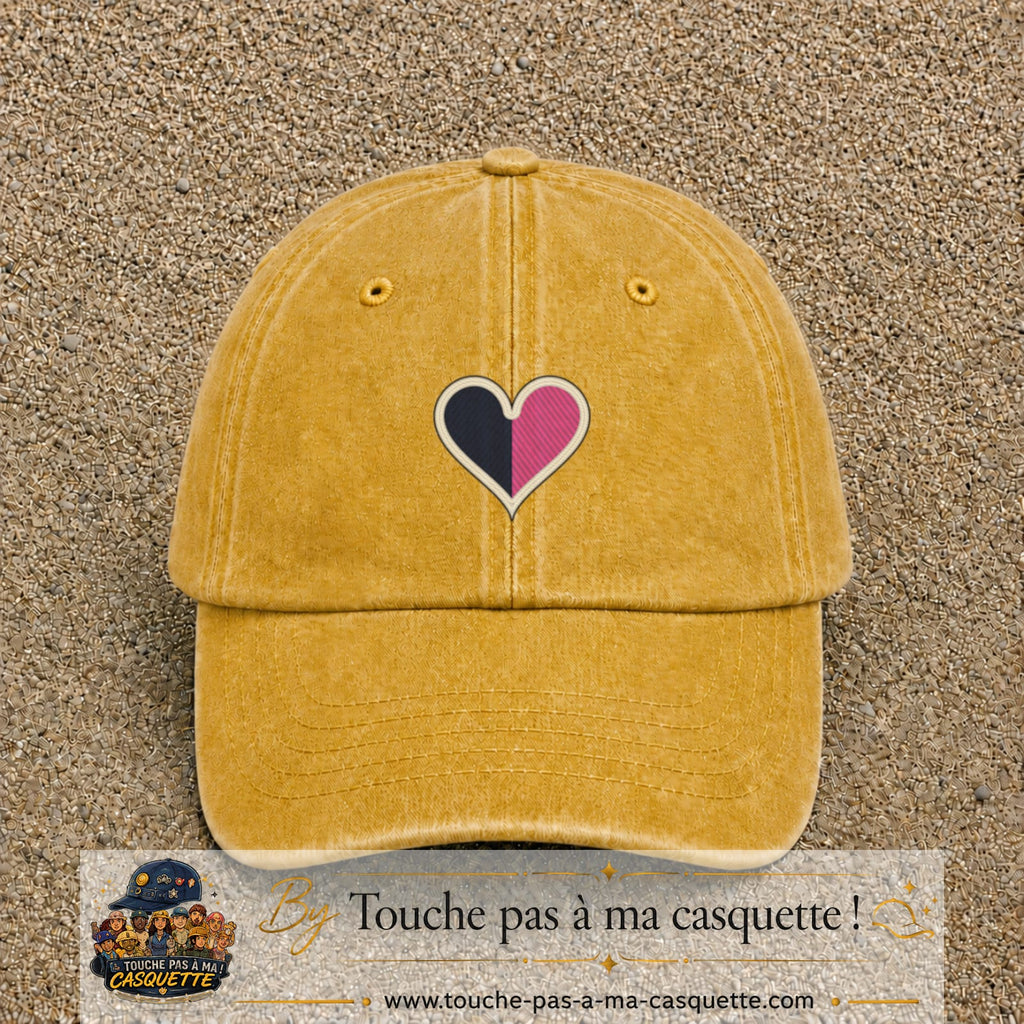Image principale produit116moyenJ - casquette Jaune délavé - Moutarde délavé avec visuel Cœur bicolore 5 cm