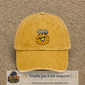 Image principale produit123grosJ - casquette Jaune délavé - Moutarde délavé avec visuel Vive le soleil 7 cm