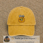 Image principale produit123grosJ - casquette Jaune délavé - Moutarde délavé avec visuel Vive le soleil 7 cm