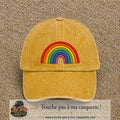 Image principale produit187grosJ - casquette Jaune délavé - Moutarde délavé avec visuel Arc-en-ciel 7 cm