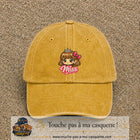 Image principale produit107grosJ - casquette Jaune délavé - Moutarde délavé avec visuel Miss fille 7 cm