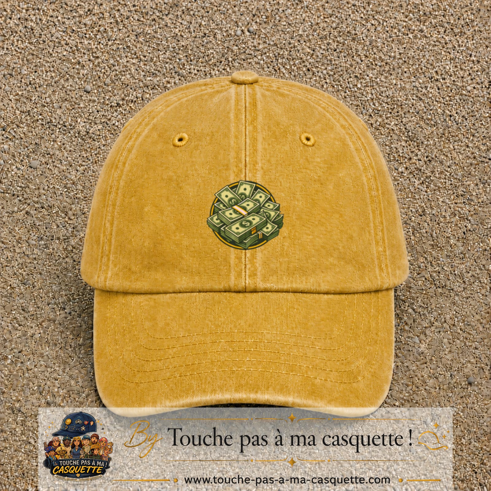 Image principale produit61moyenJ - casquette Jaune délavé - Moutarde délavé avec visuel Liasses de billets 5 cm