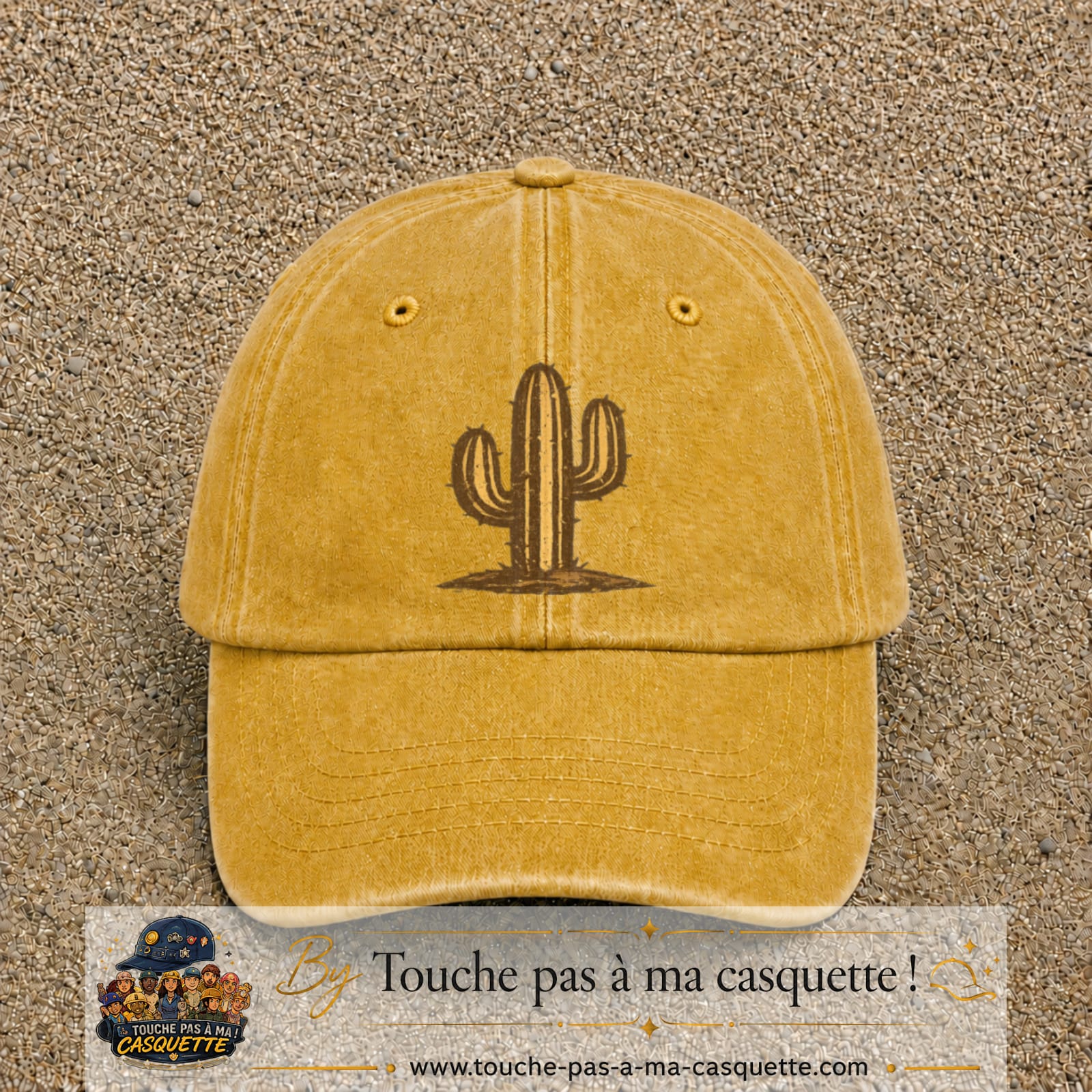 Image principale produit56grosJ - casquette Jaune délavé - Moutarde délavé avec visuel Cactus 7 cm
