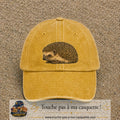 Image principale produit192grosJ - casquette Jaune délavé - Moutarde délavé avec visuel Hérisson réaliste 7 cm