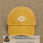 Image principale produit120moyenJ - casquette Jaune délavé - Moutarde délavé avec visuel Marguerite horizontale 5 cm
