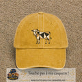 Image principale produit149grosJ - casquette Jaune délavé - Moutarde délavé avec visuel Vache géométrique 7 cm