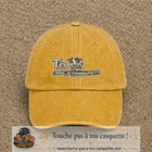 Image principale produit122moyenJ - casquette Jaune délavé - Moutarde délavé avec visuel Vache message français 5 cm