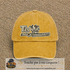Image principale produit122grosJ - casquette Jaune délavé - Moutarde délavé avec visuel Vache message français 7 cm