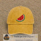 Image principale produit22grosJ - casquette Jaune délavé - Moutarde délavé avec visuel Pastèque 7 cm