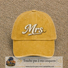 Image principale produit112grosJ - casquette Jaune délavé - Moutarde délavé avec visuel Mrs élégante 7 cm