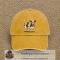 Image principale produit69grosJ - casquette Jaune délavé - Moutarde délavé avec visuel Vache noir blanc 7 cm